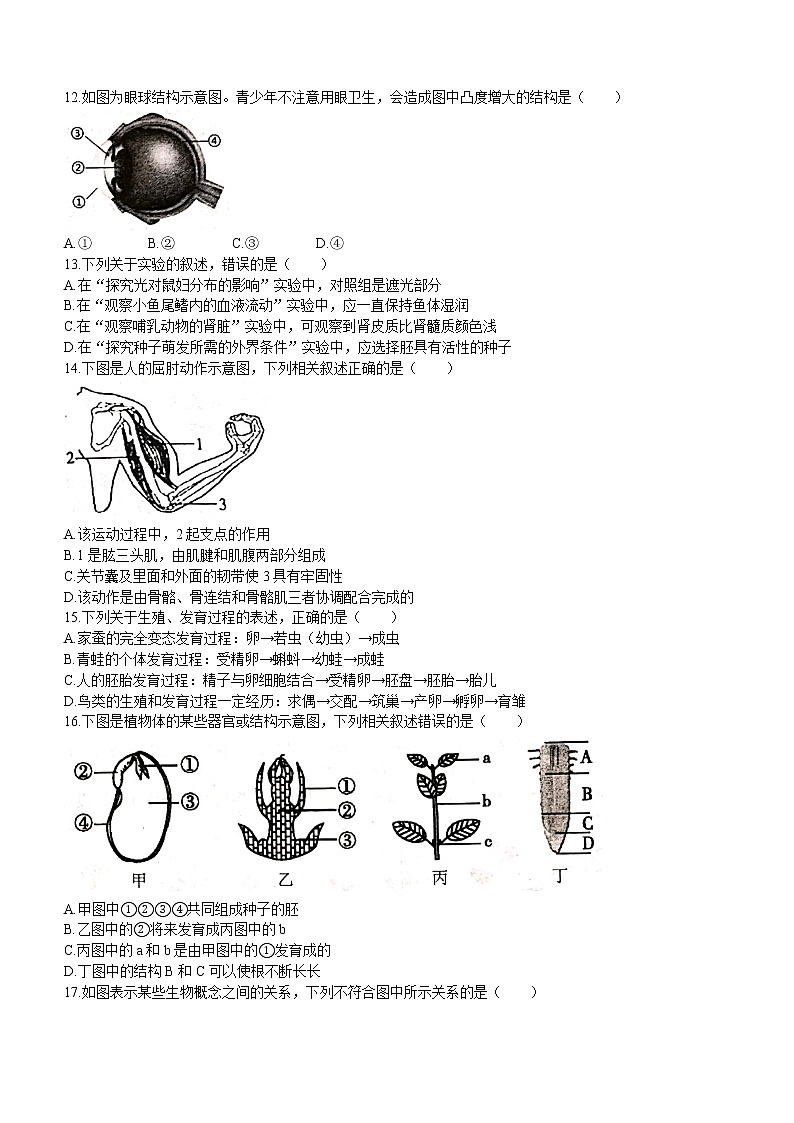 2021山东省菏泽市东明县中考四模生物试题（word版 含答案）03