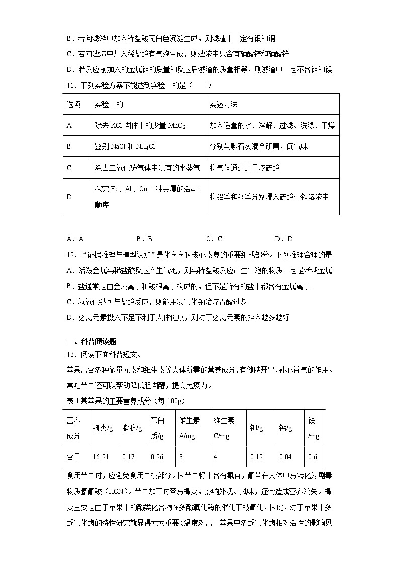 2021年湖北省黄石市开发区铁山区中考一模化学试题（word版含答案）03
