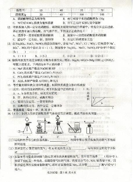 2020年安徽无为一中自主招生化学卷03