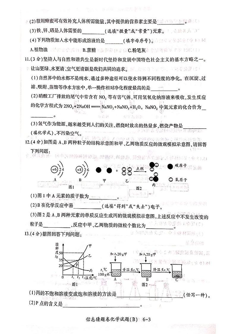2021年陕西省初中学业水平考试化学信息猜题卷B03