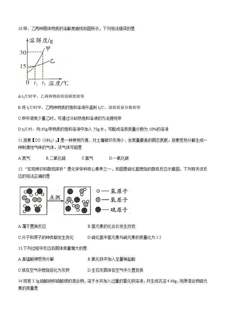 2021年河南省郑州市中原区郑州中学中考二模化学试题03