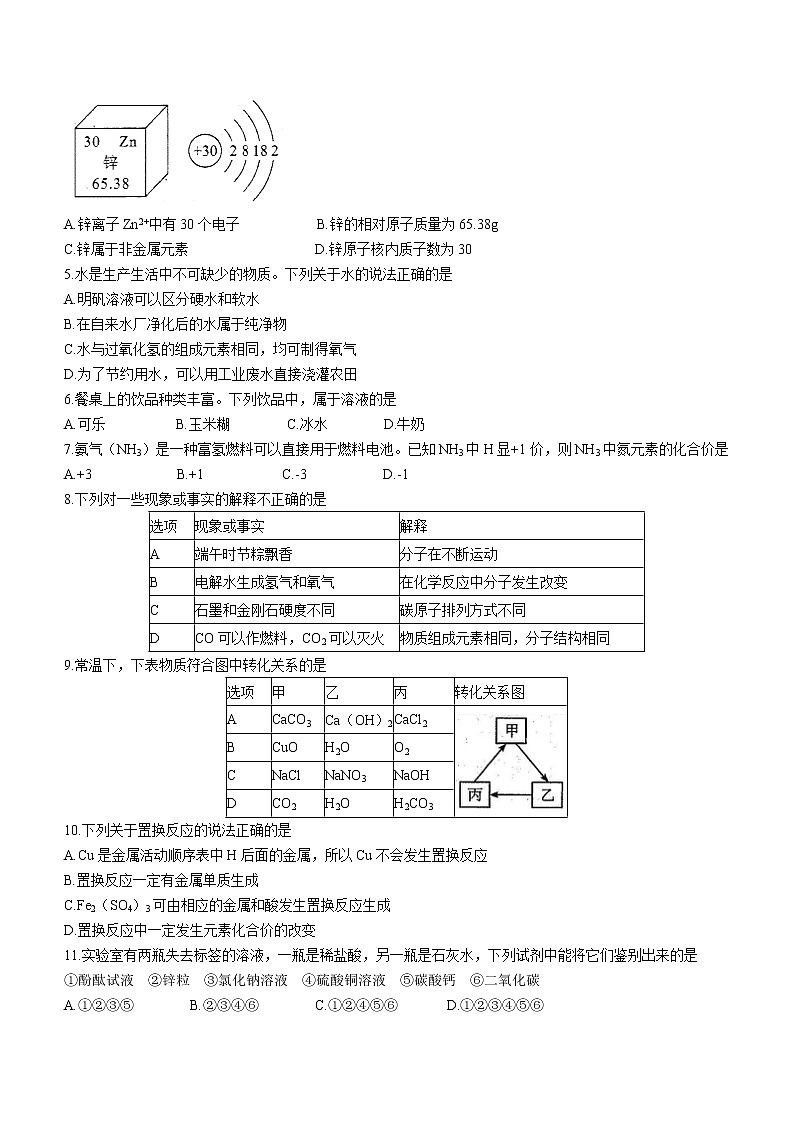 2021年湖南省长沙市开福区中考三模化学试题（word版 含答案）02