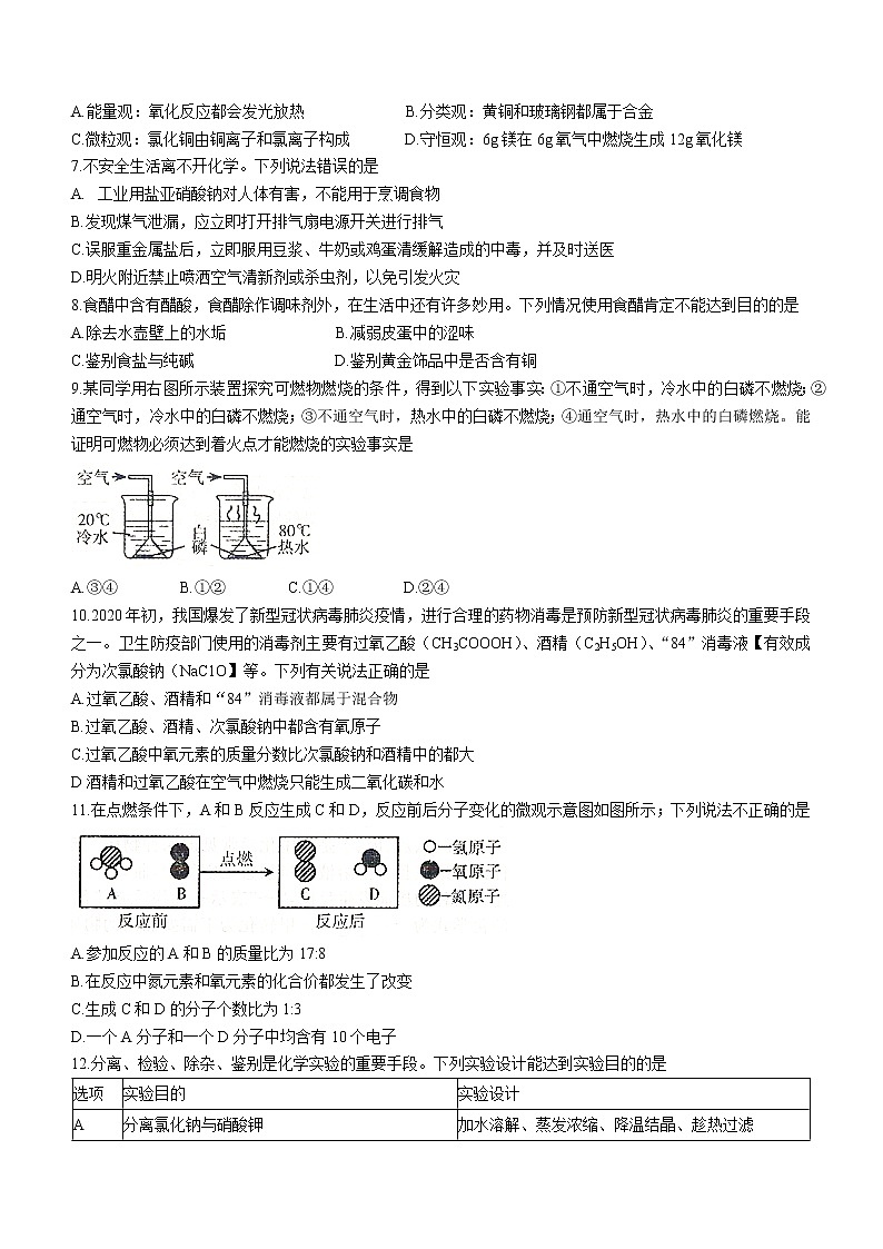 2021年河南省郑州市中原区中考三模化学试题（word版 含答案）02