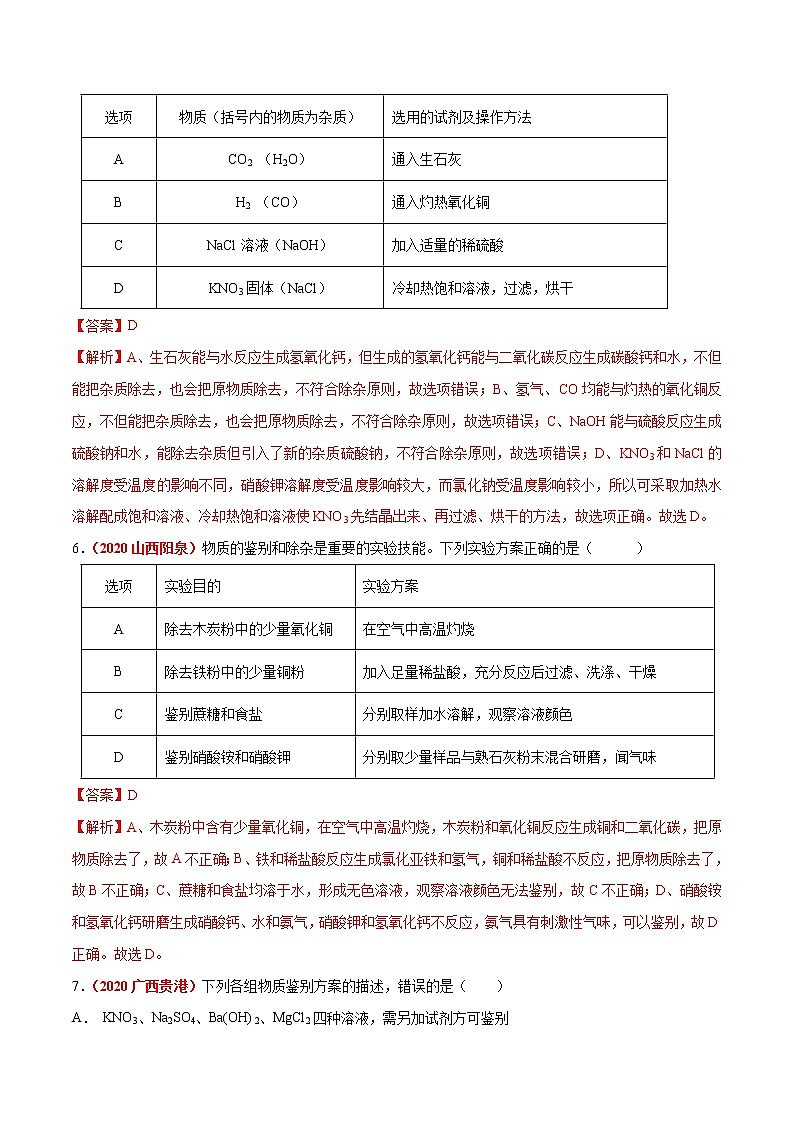 2021年化学中考真题分类汇编详解通用卷 专题18 物质的检验、鉴别与除杂（2）03