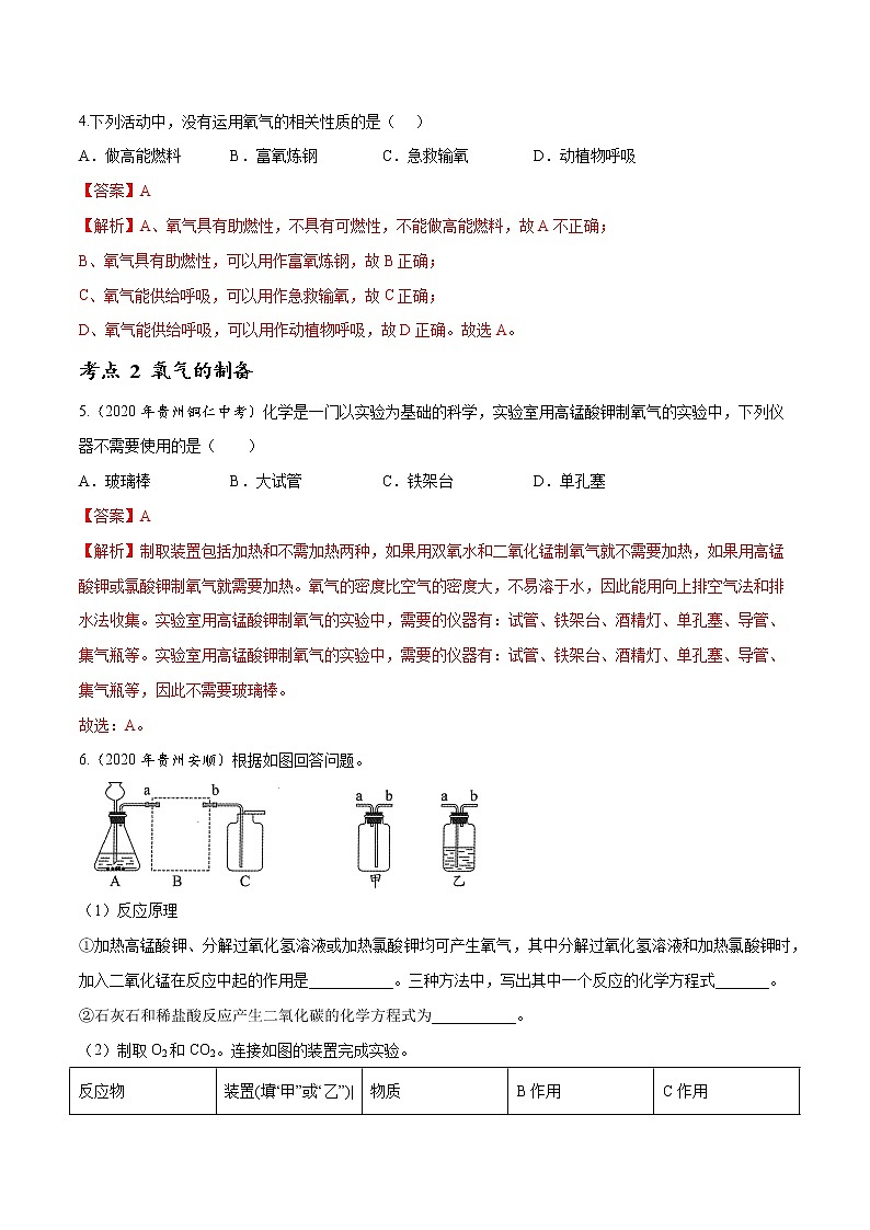 2021年化学中考真题分类汇编详解通用卷 专题04 氧气及其制取（1）02