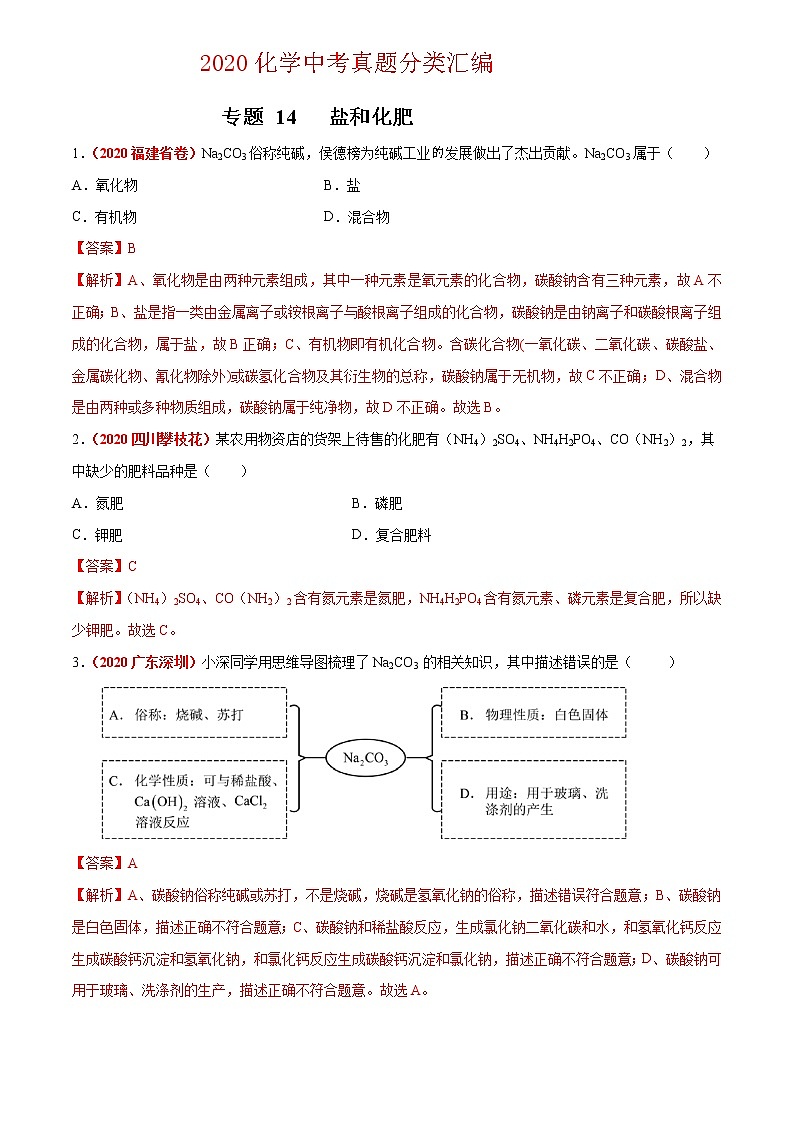 2021年化学中考真题分类汇编详解通用卷 专题14 盐和化肥（2）01
