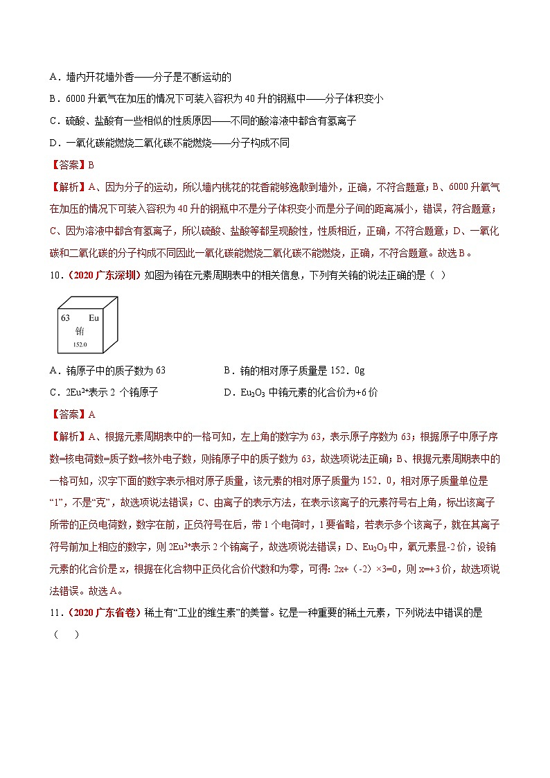 2021年化学中考真题分类汇编详解通用卷 专题05 物质构成的奥秘（2）03