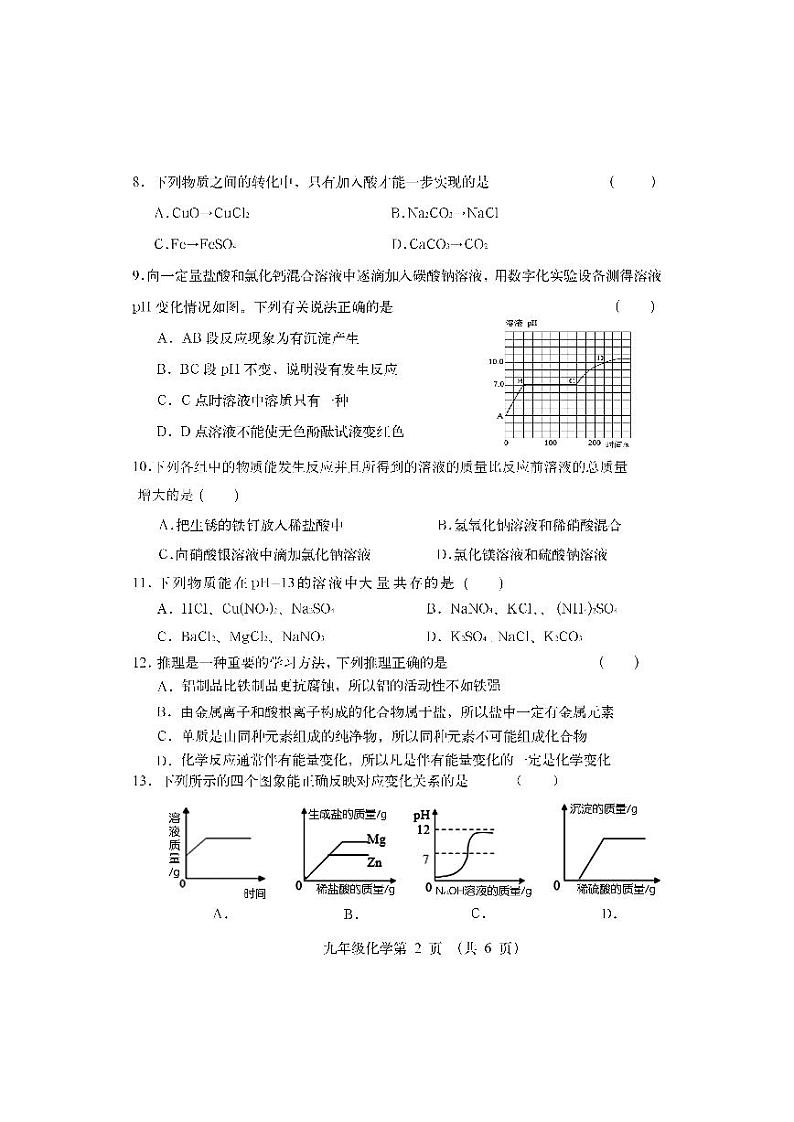 2021年河南省邓州市中招第一次模拟考试化学试题02