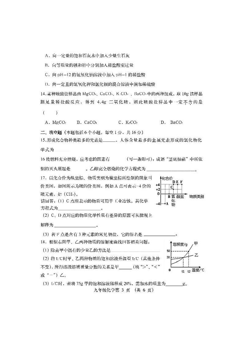 2021年河南省邓州市中招第一次模拟考试化学试题03