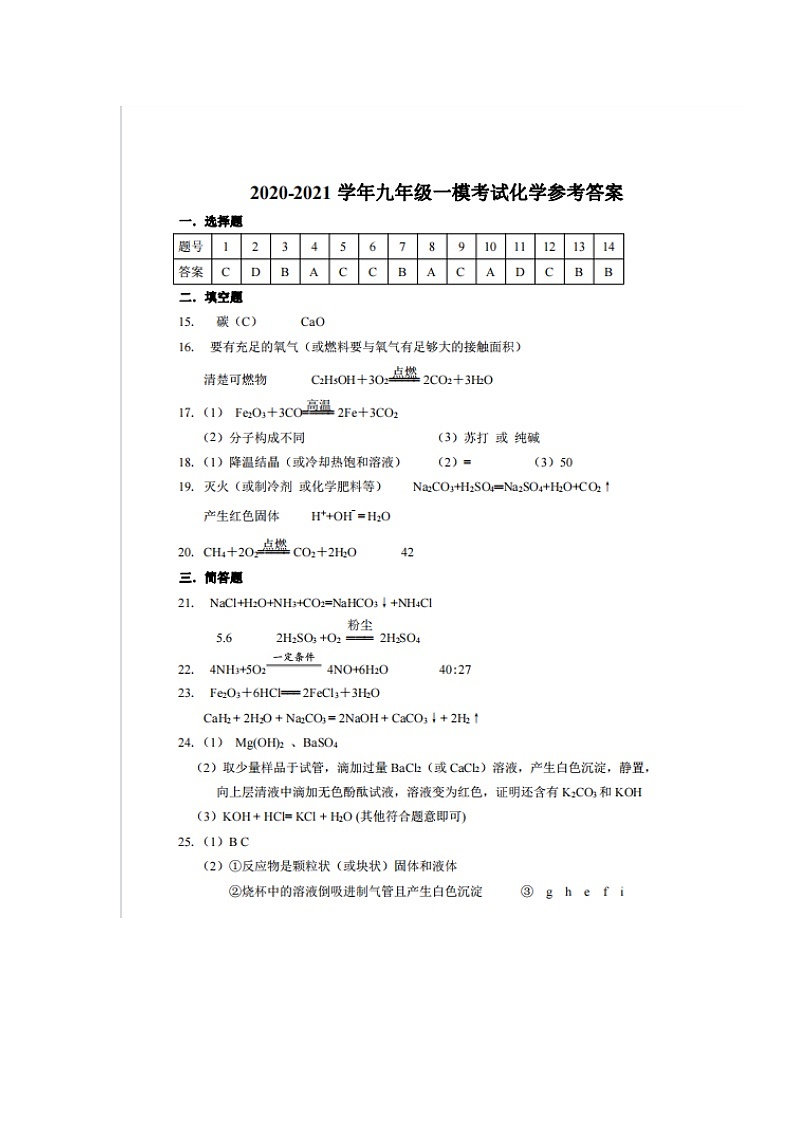 2021年河南省邓州市中招第一次模拟考试化学试题01