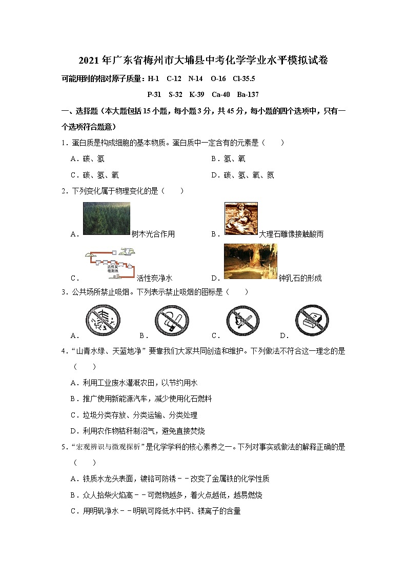 2021年广东省梅州市大埔县中考化学学业水平模拟试卷（word版 含答案）01