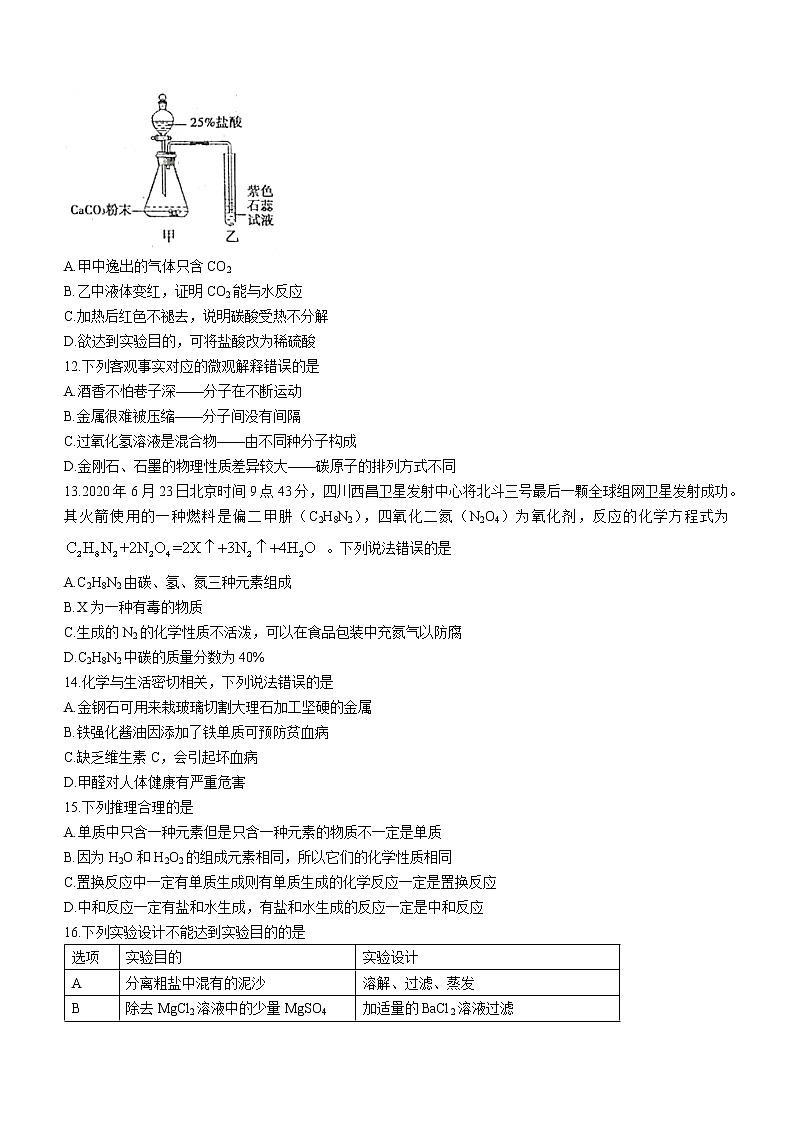 2021年山东省临沂市平邑县中考二模化学试题03