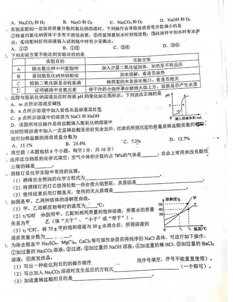 河南省郑州市十九中2020-2021学年九年级下学期期中考试化学试卷及答案第2页