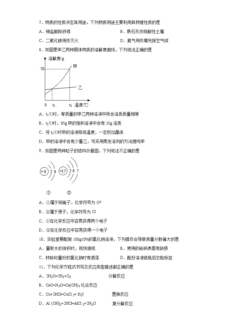 2021年山东省淄博市高青县中考二模化学试题（word版 含答案）02