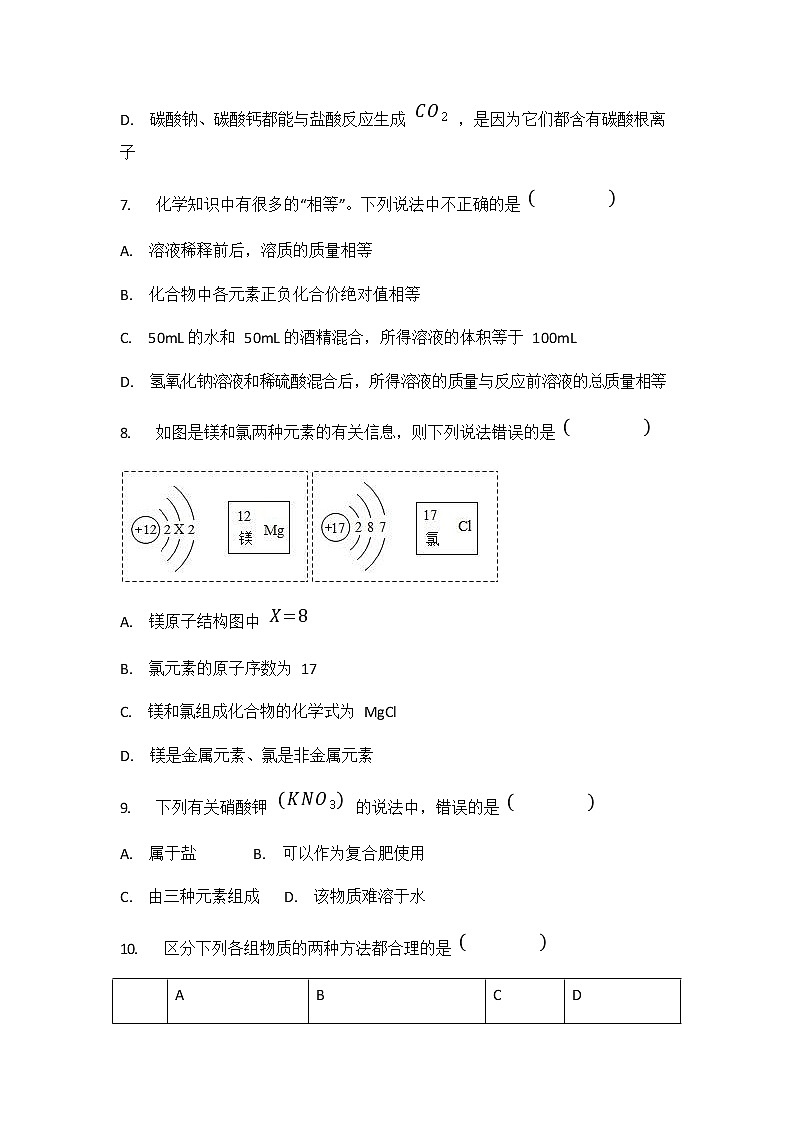 人教版中考化学模拟测试卷测试题及答案解析03