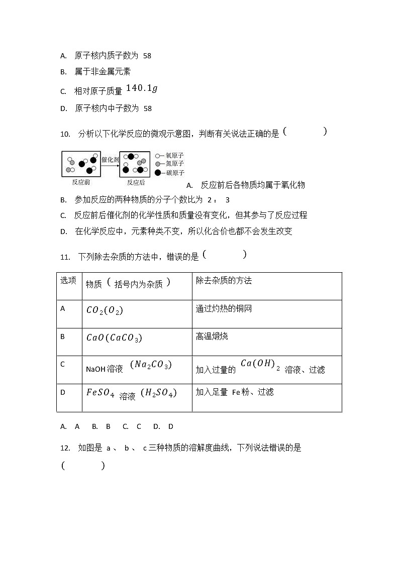 人教版中考化学模拟检测试题试卷及答案解析03