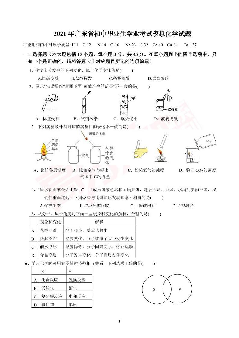 2021 年广东省初中毕业生学业考试模拟化学试题01