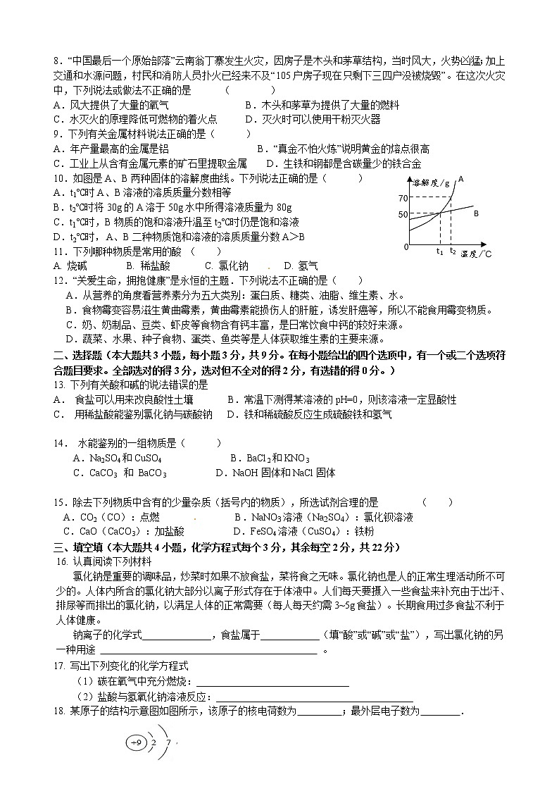 2021年初中化学学业水平考试适应性测试卷302