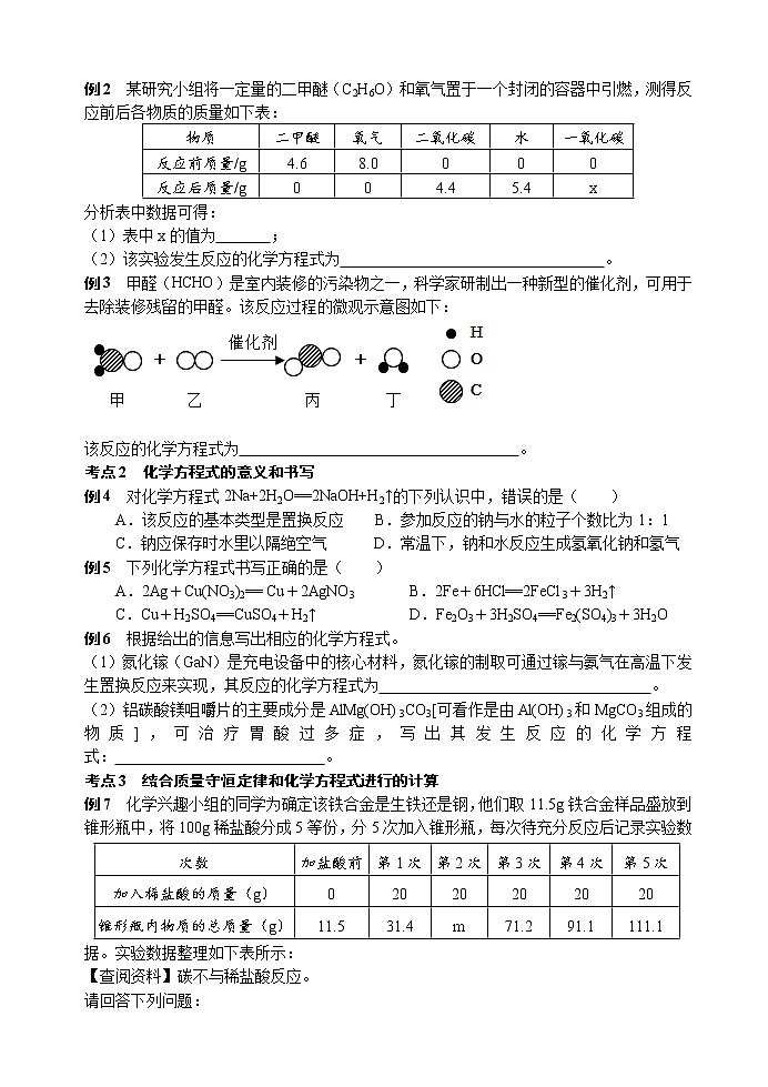 质量守恒定律   化学方程式 考点测试 2021年中考化学专题复习试卷第2页