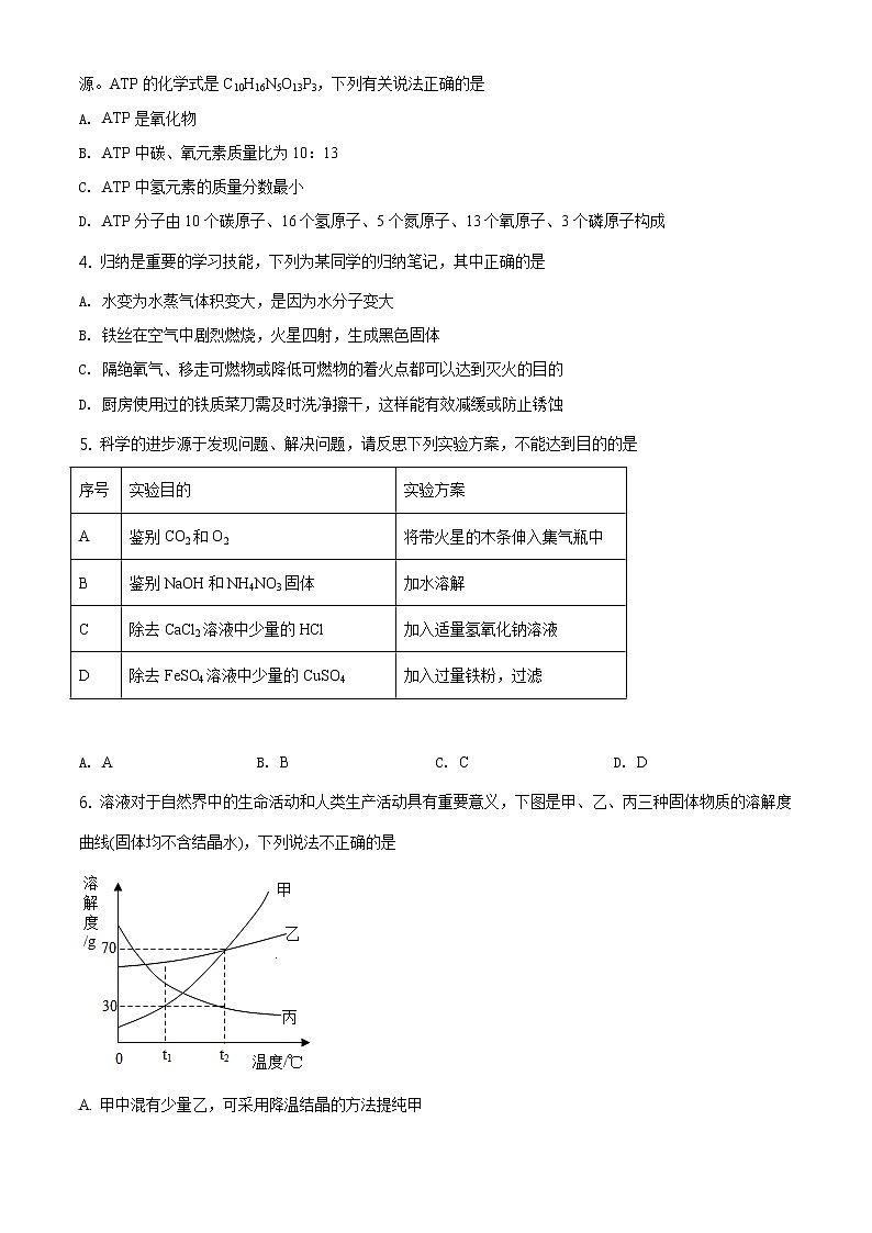 四川省遂宁市2021年中考化学试题及答案解析 (原卷+解析卷)02
