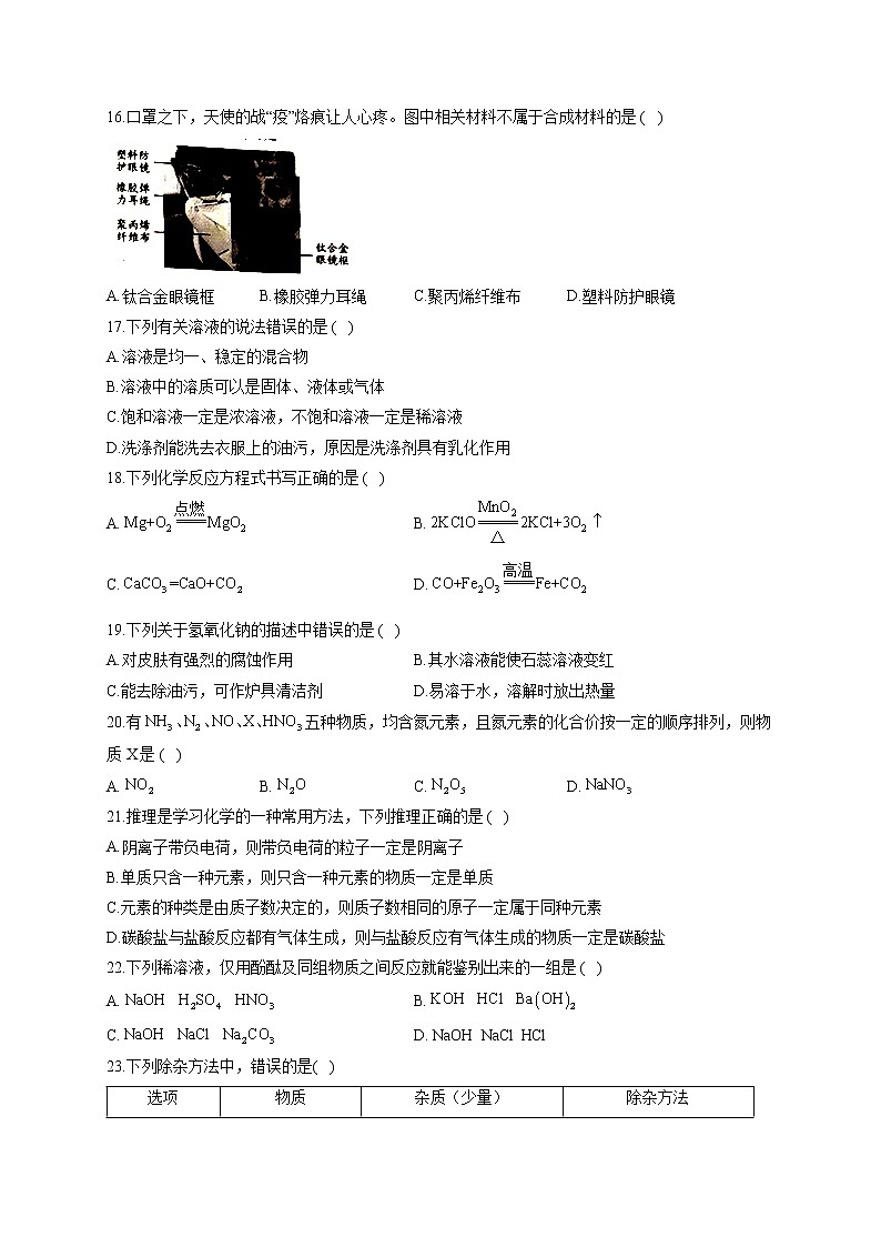 湖南省邵阳市2021届中考化学试卷03