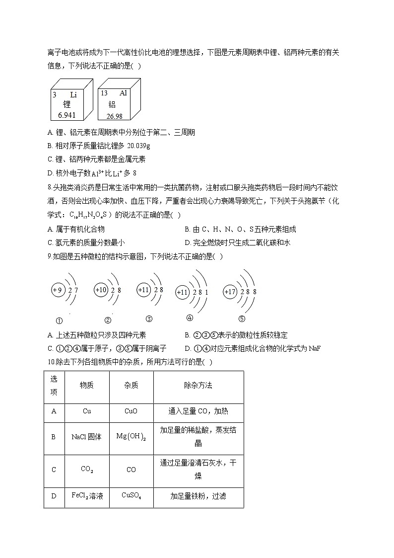 湖南省常德市2021届中考化学试卷02