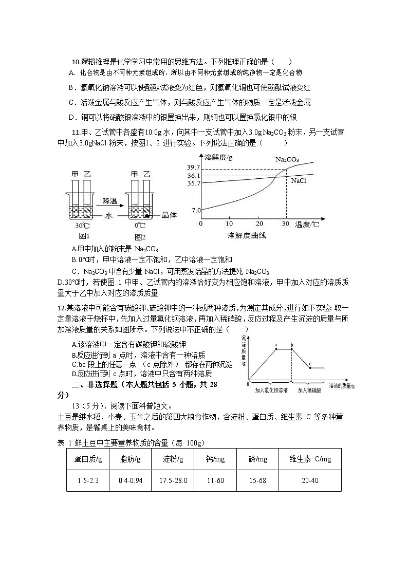 【化学模拟】安徽省阜阳市实验中学2020-2021学年度第二次模拟考试卷（含答案）03