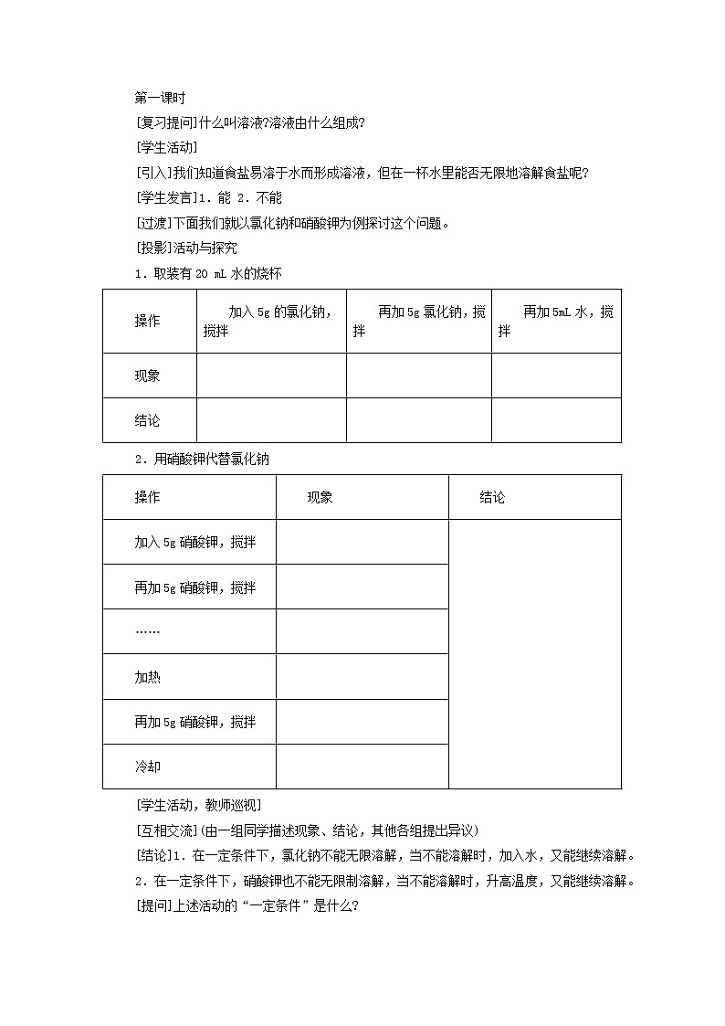 人教版化学九年级全册第9单元课题2 溶解度(第1课时) 教案02