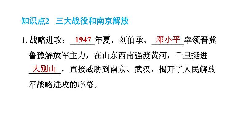 人教版八年级上册历史习题课件 第7单元 第24课　人民解放战争的胜利04