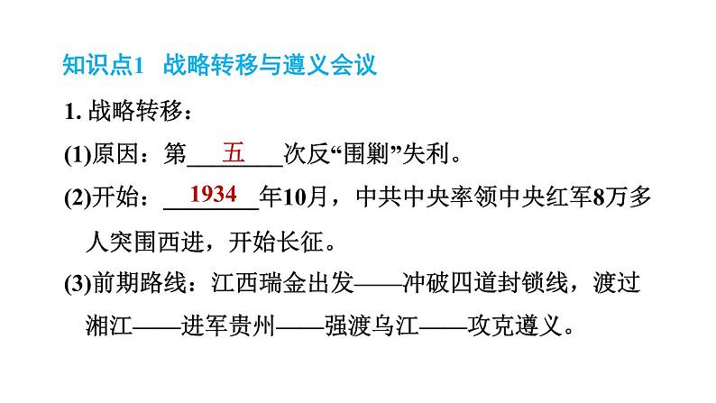 人教版八年级上册历史习题课件 第5单元 第17课　中国工农红军长征02