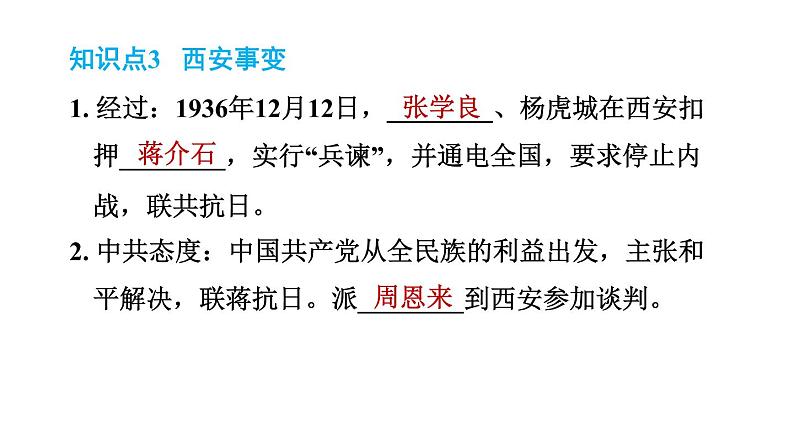 人教版八年级上册历史习题课件 第6单元 第18课　从九一八事变到西安事变08