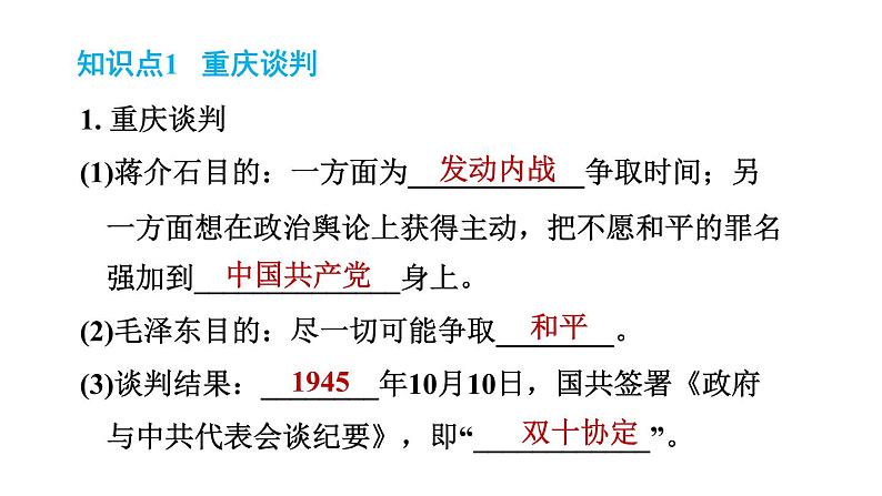 人教版八年级上册历史习题课件 第7单元 第23课　内战爆发第2页