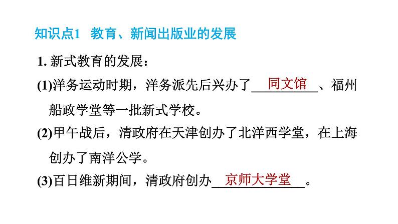 人教河北专版八年级上册历史习题课件 第8单元 第26课　教育文化事业的发展第2页