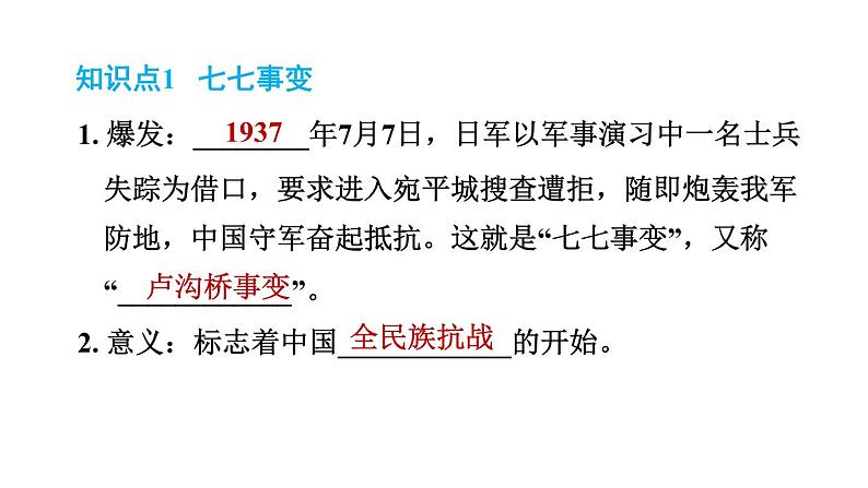 人教版八年级上册历史习题课件 第6单元 第19课　七七事变与全民族抗战第2页