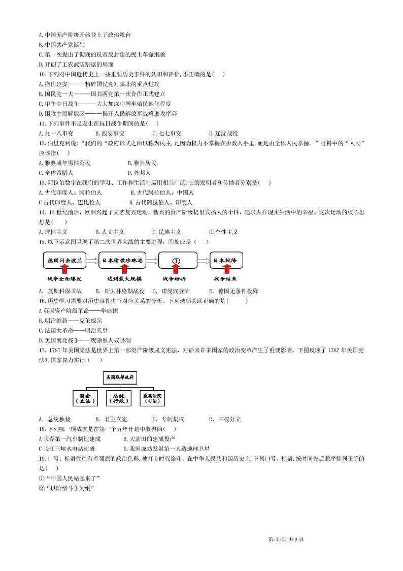 2021年黑龙江牡丹江朝鲜族学校中考历史真题解析版02