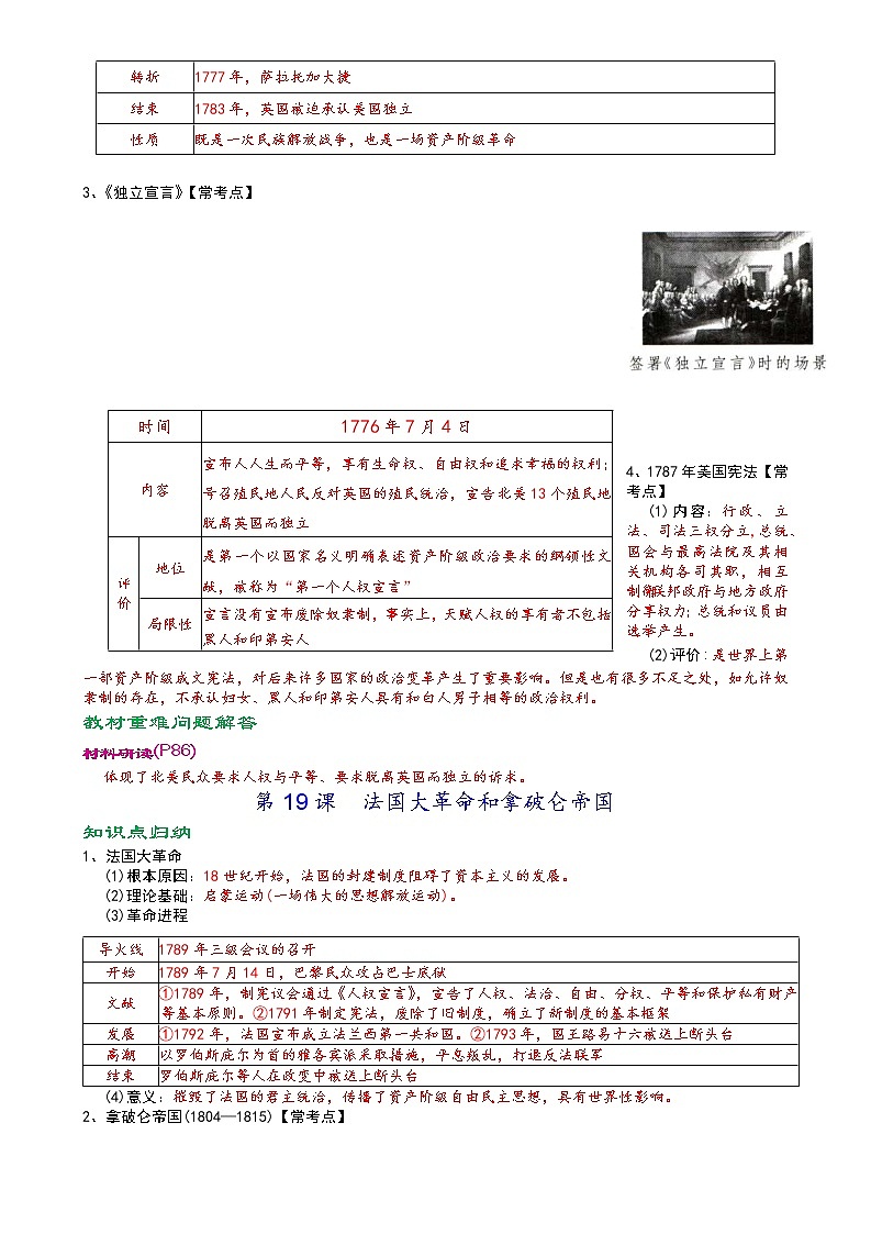 人教部编版九年级上册《历史》第六单元资本主义制度的初步确立知识点归纳，考点整理，复习必备02