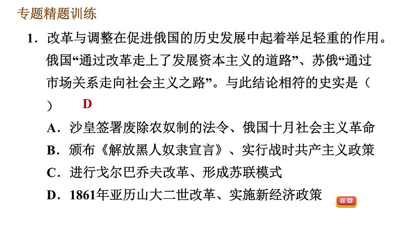 人教版（河北专版）九年级下册历史课件 专题训练 专题三　改革与体制创新06