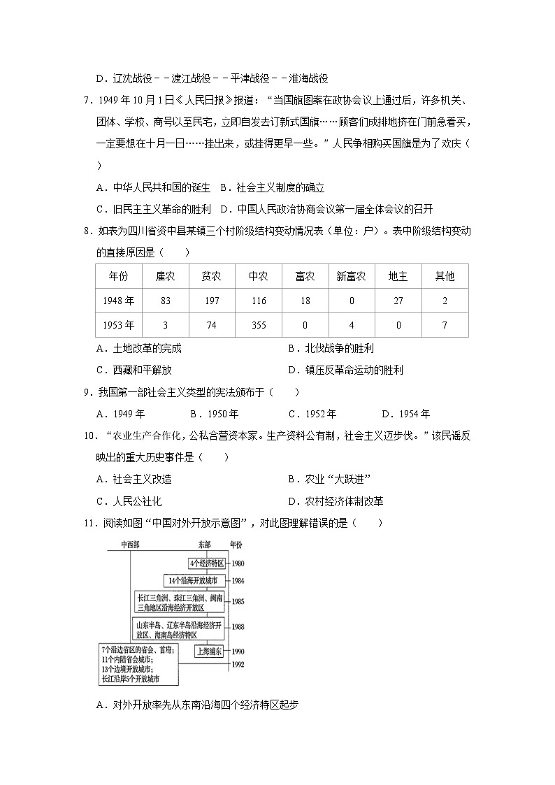 2020-2021学年天津市红桥区八年级（下）期末历史试卷  word版，含解析02