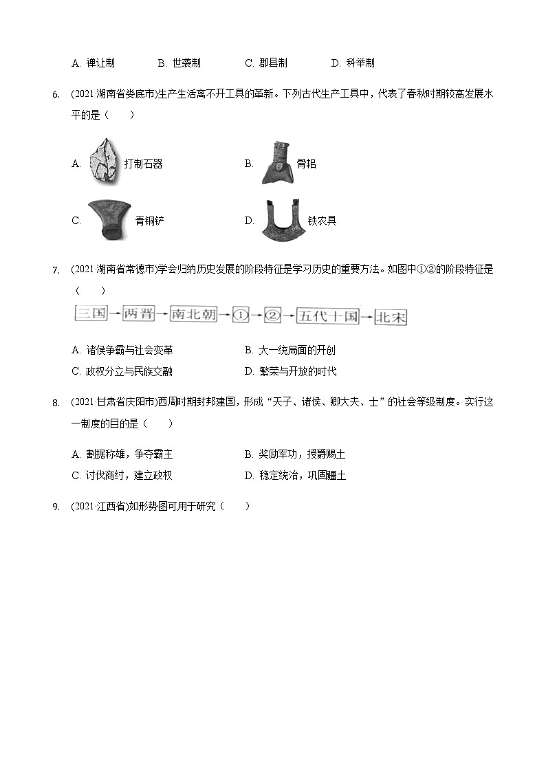 2021年历史中考题分类汇编——七年级上册第二单元：夏商周时期第2页