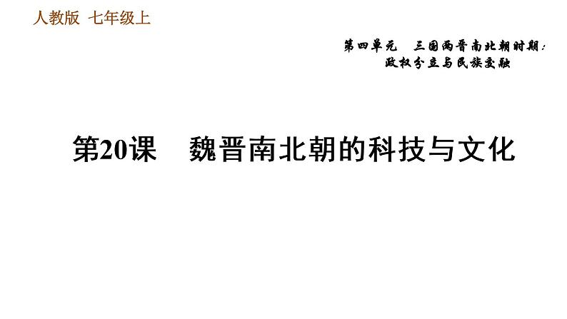 人教版七年级上册历史习题课件 第4单元 第20课　魏晋南北朝的科技与文化01