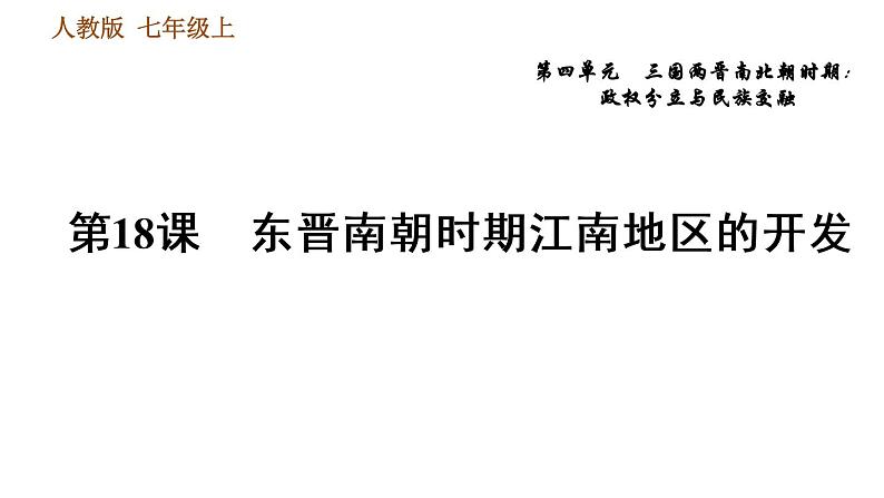 人教版七年级上册历史习题课件 第4单元 第18课　东晋南朝时期江南地区的开发01