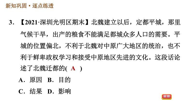 人教版七年级上册历史习题课件 第4单元 第19课　北魏政治和北方民族大交融06