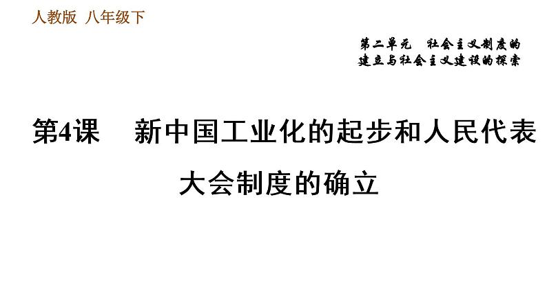 人教版八年级下册历史习题课件 第二单元 第4课 新中国工业化的起步和人民代表大会制度的确立第1页