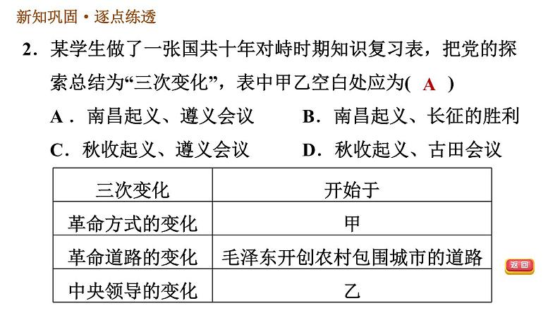 人教版八年级上册历史习题课件 第5单元 第17课　中国工农红军长征05