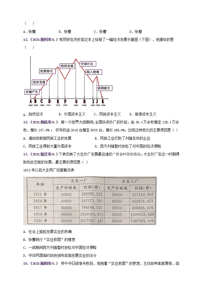 【备考2022】2021年中考真题汇编(八上)第八单元近代经济、社会生活与教育文化事业的发展（学生版）第3页