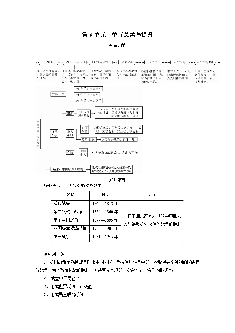 2021年部编历史八年级上  第6单元  单元总结与提升练习题01