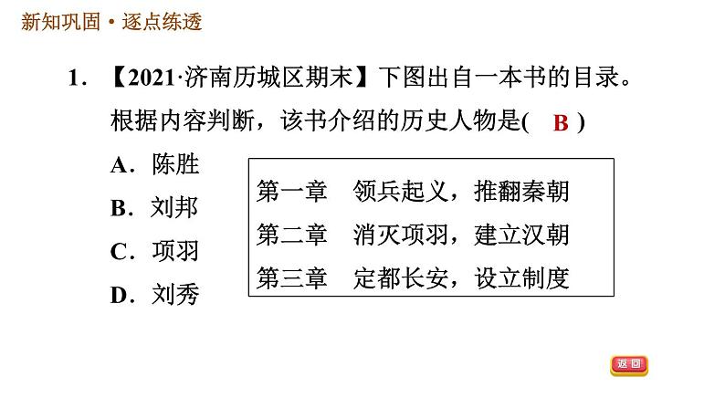 人教版七年级上册历史习题课件 第3单元 第11课时 西汉建立和“文景之治”第3页