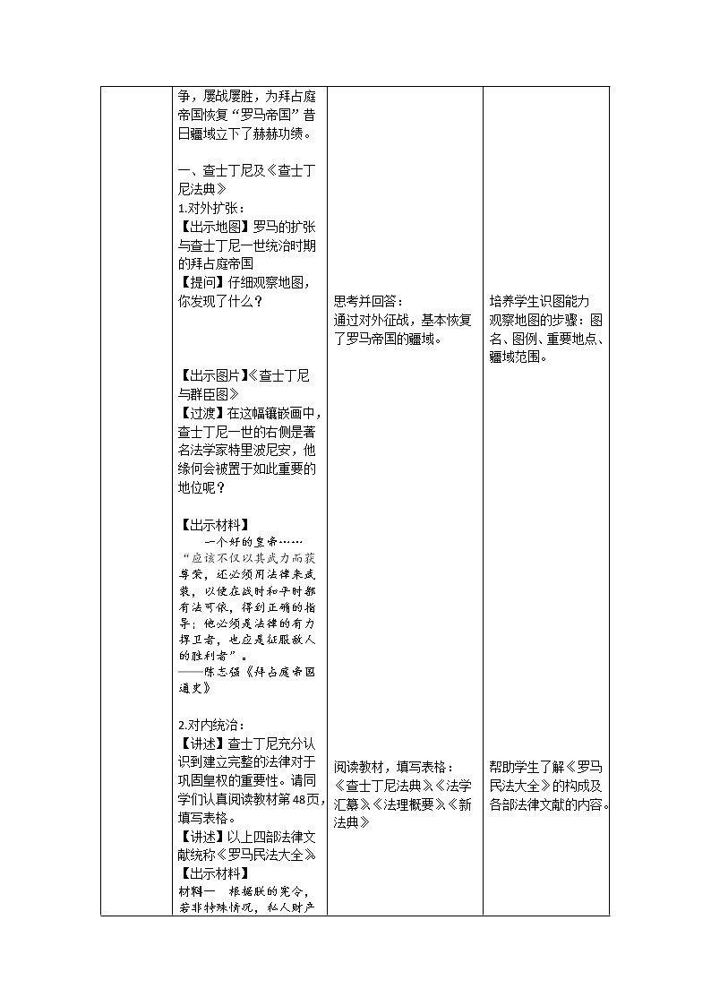 部编版九年级历史上册：3.4 拜占庭帝国和查士丁尼法典-教案第3页