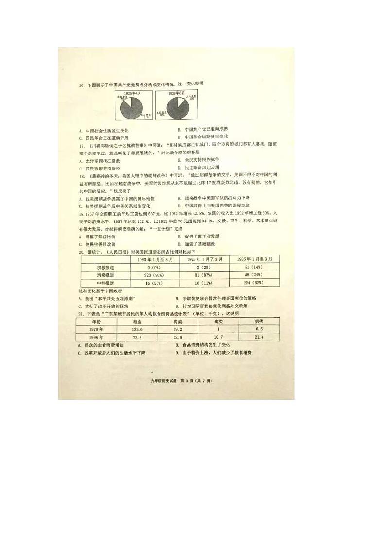 2021年广东省佛山市南海区中考一模历史试卷03