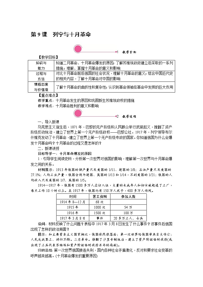 人教版历史九年级下册第9课列宁与十月革命课件PPT01